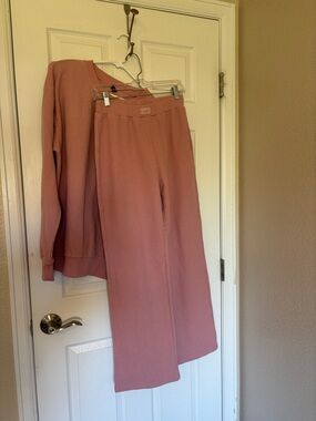 Comfrt Waffle-Knit Lounge Set - Baby Pink